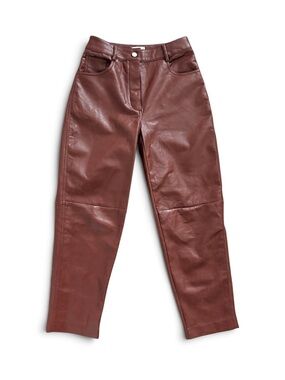 Wilfred Free The Melina Faux Leather Baddie Pants Brown High Rise Straight Leg 4